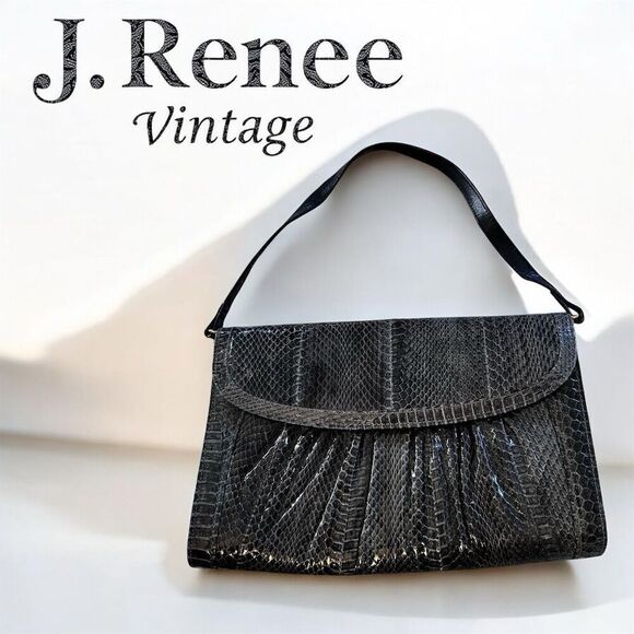 J Renee Handbags - Vintage J. Renee Dark Gray Snakeskin Clutch Shoulder Bag Removable Strap